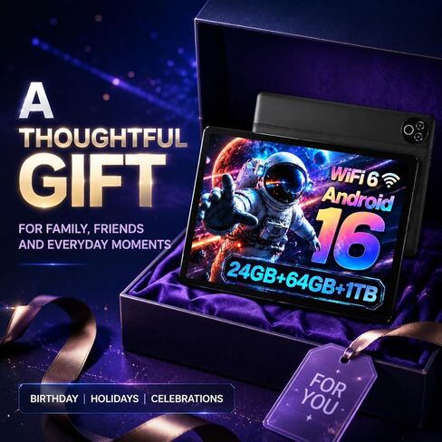 2026 Android 16 Tablet 10.1 Inch with 24GB RAM 64GB ROM, 1TB TF Card Expandable, 6000mAh Battery, Dual Band WiFi, BT5.4, Dual HD Cameras, Portable Tablet for Study, Business&Entertainment in Kuwait