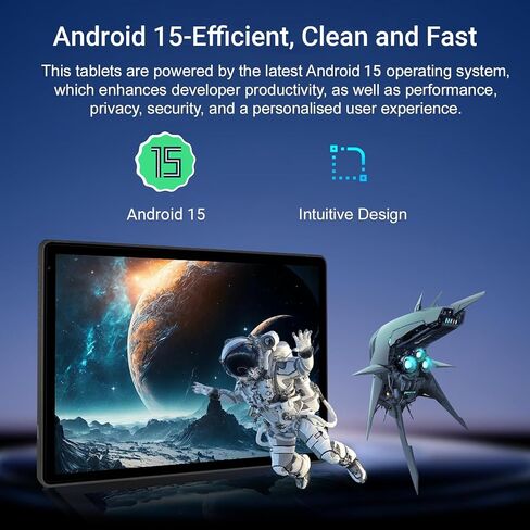 Gleeso Tablet 10 Inch Android 15, 2 in 1 Tablet with Keyboard, 24GB RAM+128GB ROM+1TB Expand, Octa Core, 5000mAh, WiFi 6, BT5.4, 8MP+5MP Dual Camera, Type-C Fast Charging-Black in Kuwait
