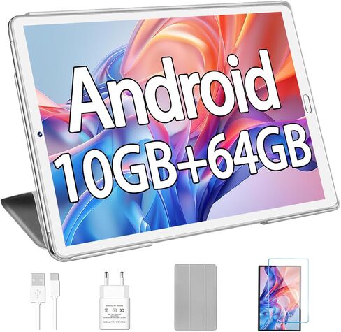 YESTEL 10.1 inch Tablet 2026 Android 13 Tablet with Octa-Core Processor,10GB RAM+64GB ROM (Expandable up 1TB), 5MP+8MP Dual Camera,5G WiFi,Bluetooth 5.0,GPS,PC with Case - Silver in Kuwait