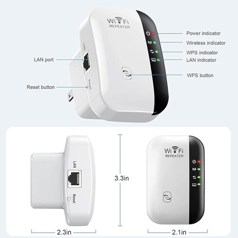 WiFi Extender, Signal Booster Up to 3000sq.ft & 26 Devices, Range Wireless Internet Repeater, Long Amplifier with Ethernet Port, 1-Tap Setup, Access Point, Alexa Compatible, White (wf003) in Kuwait