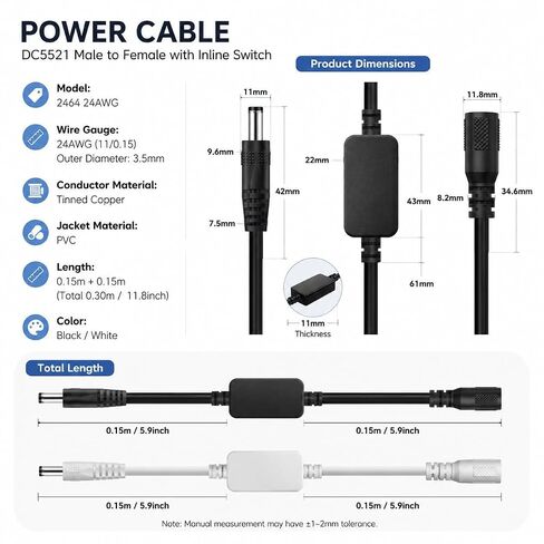 Router Rebooter, WiFi Reset Device, Automatic Restart Cable with DC5521 Male to Female Connector, 24-Hour Smart Timer for Modem, CCTV & Network Gear, Improves Internet Speed (Black and White) in Kuwait
