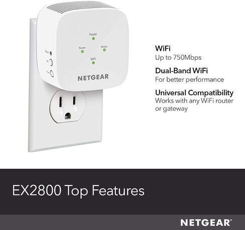 NETGEAR WiFi Range Extender EX2800 - Coverage up to 1200 sq.ft. and 20 Devices with AC750 Dual Band Wireless Signal Booster & Repeater (up to 750Mbps Speed), and Compact Wall Plug Design (Renewed) in Kuwait