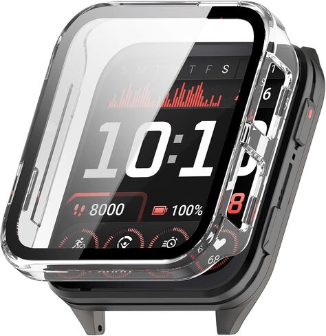 Case with Tempered Glass Screen Protector Compatible for Garmin Venu X1, Bumper Full Coverage Protective Hard PC Cases Face Cover for Venu X1 Smartwatch, Black+Transparent in Kuwait