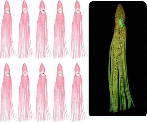 Fishing Squid Skirts, Glow Soft Plastic Trolling Lures Luminous -Fitting for (Bass/Trout/Salmon/Saltwater/Fishing Bait) in Kuwait