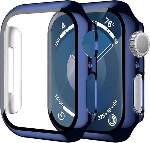 Smiling 2 Pack Case Compatible with Apple Watch Series 9/Series 8 /Series 7 41mm with Tempered Glass Screen Protector, Hard PC Case Overall Protective Cover- 1 Blue + 1 Transparent in Kuwait