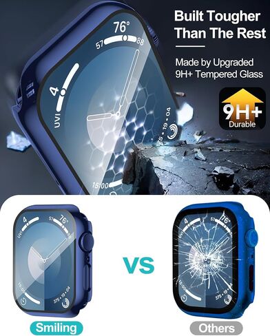Smiling 2 Pack Case Compatible with Apple Watch Series 9/Series 8 /Series 7 41mm with Tempered Glass Screen Protector, Hard PC Case Overall Protective Cover- 1 Blue + 1 Transparent in Kuwait