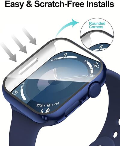 Smiling 2 Pack Case Compatible with Apple Watch Series 9/Series 8 /Series 7 41mm with Tempered Glass Screen Protector, Hard PC Case Overall Protective Cover- 1 Blue + 1 Transparent in Kuwait