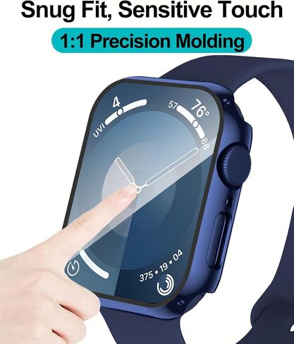 Smiling 2 Pack Case Compatible with Apple Watch Series 9/Series 8 /Series 7 41mm with Tempered Glass Screen Protector, Hard PC Case Overall Protective Cover- 1 Blue + 1 Transparent in Kuwait