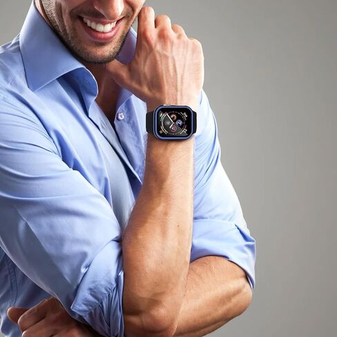 Smiling 2 Pack Case Compatible with Apple Watch Series 9/Series 8 /Series 7 41mm with Tempered Glass Screen Protector, Hard PC Case Overall Protective Cover- 1 Blue + 1 Transparent in Kuwait