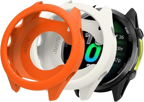 (2 Pack) Case for Garmin Forerunner 970 Running Smartwatch,Soft Silicone Thin Lightweight Bumper Cover Protector for Garmin Forerunner 970,(White+Orange) in Kuwait