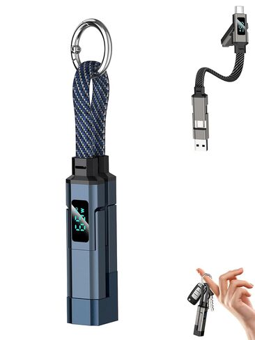 4-in-1 Charging Cable with Digital Display & Keychain – Fast-Charging, Kink-Resistant & Compact, Short Multi-Interface Braideds Fast Charging Lanyard Cord for Laptop Phone (Purple) in Kuwait