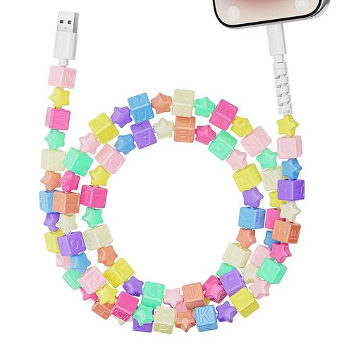 for iPhone Charger Cord [MFi Certified] Coloful Candy Beaded USB iPhone Charger Fast Charging Cable for iPhone 14 13 12 11 Plus Pro Max Pearl Long USB A to iPhone Cable 3.3FT for iPad 9th 8th 7th in Kuwait