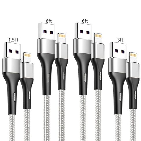 iPhone Charger Cord 4Pack 1.5/3/6/6FT, [Apple MFi Certified] Lightning Cable iPhone Charger Cable Fast Charging Cable for iPhone 13 12 Pro Max Mini 11 Pro XS XR X 10 8 7 Plus 6s 6 SE 2020 iPad iPod in Kuwait