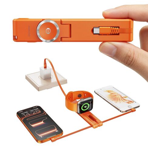 3 in 1 Charging Cable for Travel Essentials, 60W USB C to Type C Cable with 12W Lightning & 5W Apple Watch Wireless Magnetic Charger,Portable Fast Charging Cord for iPhone 17 Samsung(Orange) in Kuwait