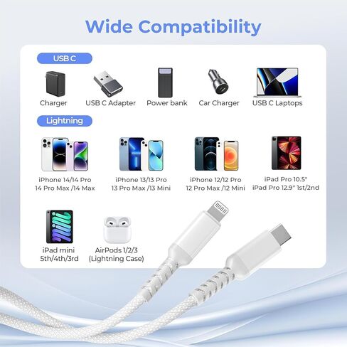 Elebase USB C to Lightning Charger Cable 3.3FT with USB Adapter in Kuwait