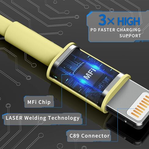 iPhone Charger, [Apple MFi Certified] 2Pack 6ft Fast Lightning Charger Cable for Long iPhone Cord, Apple Charging Cord Cord for iPhone 12/11 Pro/11/XS MAX/XR/8/7/6s/6/5S/SE iPad/Air Original Yellow in Kuwait