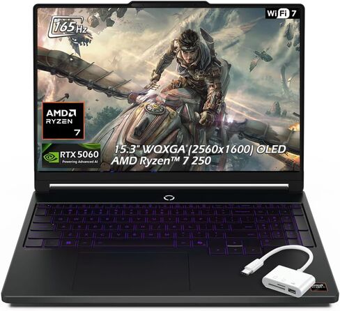 Lenovo Legion 5a 15.3" WQXGA (2560x1600) OLED 165HZ Gaming Laptop, AMD Ryzen 7 250, NVIDIA GeForce RTX 5060, 32GB DDR5 RAM 2TB SSD, Wi-Fi7, Backlit KB, Win11, Eclipse Black, w/USB Hub, W/GaLiMu in Kuwait