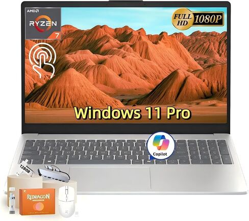 HP 15.6 FHD Touchscreen Laptop Computer, AMD Ryzen 7 7730U(8 Cores), 32GB RAM, 1TB SSD, 15.6 LED Anti-Glare, Wi-Fi 6, BT 5.4, Copilot Key, Free Office 365 for The Web, Windows 11 Pro, W/Accessories in Kuwait