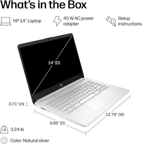 HP 14" Student Laptop, Intel N150 Processor (Up to 3.6GHz), 128GB Storage in Kuwait