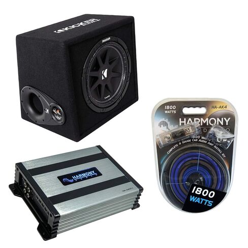 Kicker Comp 12 Loaded Sub Box with 800W Amp and Wiring Kit - Harmony Audio in Kuwait