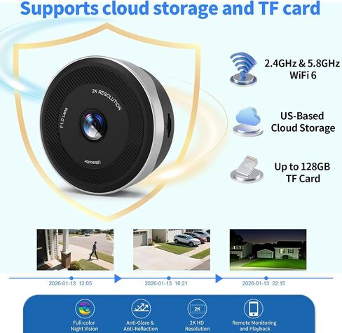 Window Camera 2-Pack for Home Security, 2K 3MP Indoor Security Camera with WiFi 6 Dual Band 2.4/5.8GHz, UltraColor Night Vision, AI Human Detection, 24/7 Recording, Glass Mount No Drill in Kuwait