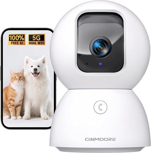 Upgraded 3K Security Camera Indoor, Free Time Lapse, AI Tracking & Face ID, PTZ 5G WiFi Dog/Pet/Baby Monitor Cameras for Home Security, Color Night Vision, Full Duplex 2-Way Talk in Kuwait