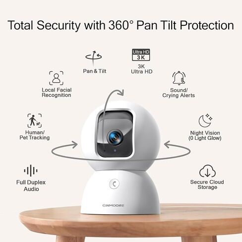 Upgraded 3K Security Camera Indoor, Free Time Lapse, AI Tracking & Face ID, PTZ 5G WiFi Dog/Pet/Baby Monitor Cameras for Home Security, Color Night Vision, Full Duplex 2-Way Talk in Kuwait