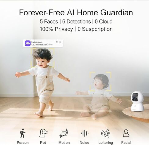 Upgraded 3K Security Camera Indoor, Free Time Lapse, AI Tracking & Face ID, PTZ 5G WiFi Dog/Pet/Baby Monitor Cameras for Home Security, Color Night Vision, Full Duplex 2-Way Talk in Kuwait