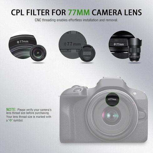 77mm CPL Filter Slim Circular Polarizer, 5.2mm Ultra-Thin Frame in Kuwait
