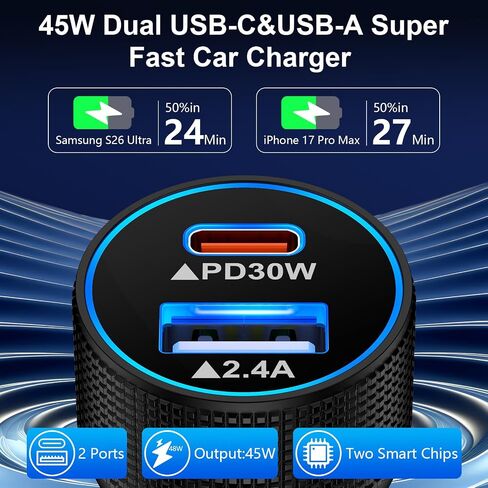 for Samsung Super Fast Charger Car Adapter 45W Dual Port Auto Phone Charger in Kuwait