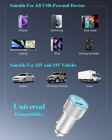 48W Dual Port USB C Power Delivery All Metal Car Adapter in Kuwait