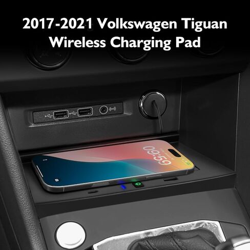 Wireless Car Charger for VW Volkswagen Tiguan MK2 2017 2018 2019 2020 2021 Accessories,Car Wireless Charging Pad with QC 3.0 USB Port in Kuwait
