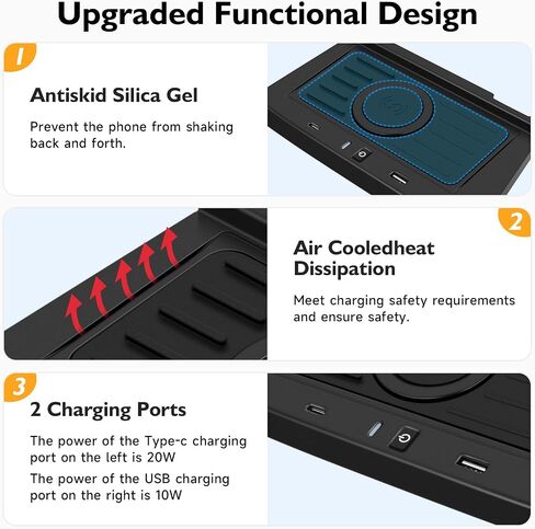 Wireless Car Charger for VW Volkswagen Tiguan MK2 2017 2018 2019 2020 2021 Accessories,Car Wireless Charging Pad with QC 3.0 USB Port in Kuwait
