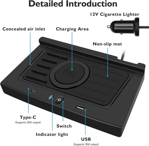 Wireless Car Charger for VW Volkswagen Tiguan MK2 2017 2018 2019 2020 2021 Accessories,Car Wireless Charging Pad with QC 3.0 USB Port in Kuwait
