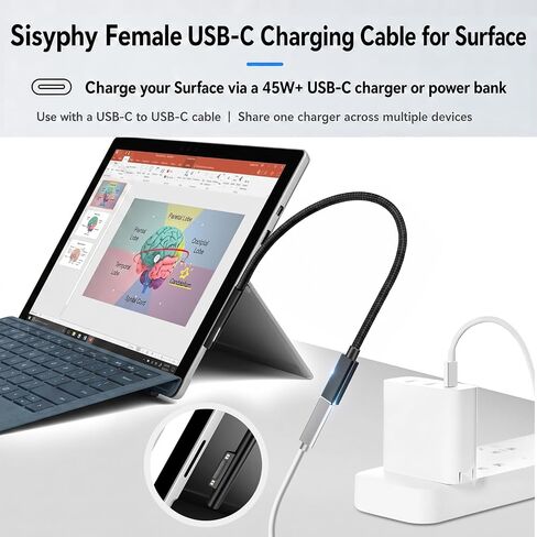 Sisyphy Surface Connect to USB-C Charging Cable for Surface Pro, 8in Nylon in Kuwait