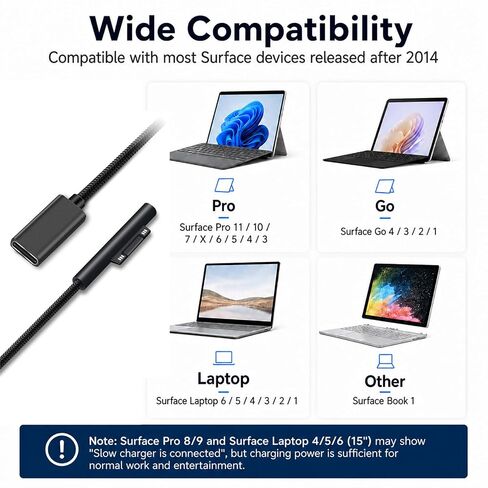 Sisyphy Surface Connect to USB-C Charging Cable for Surface Pro, 8in Nylon in Kuwait
