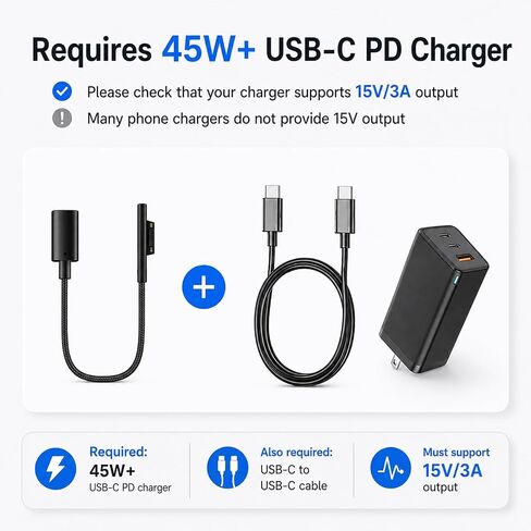 Sisyphy Surface Connect to USB-C Charging Cable for Surface Pro, 8in Nylon in Kuwait