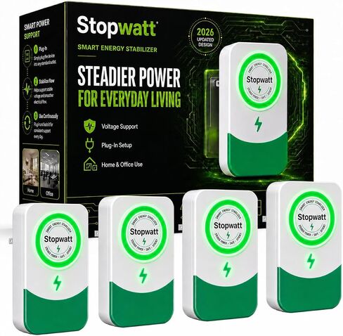 Stopwatt 4 Pack Plug-in Voltage Protector for Home Appliance, Electricity Saving Box, Surge Protection & Brownout Protection Device, Household Electronics Safe Guard, Green-L in Kuwait