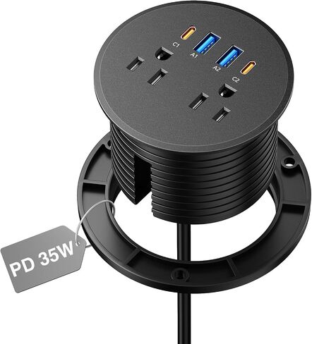 3 inch Desk Power Grommet Outlet USB C PD 35W, 2 USB-A 18W, Black 6 FT Cord in Saudi Arabia