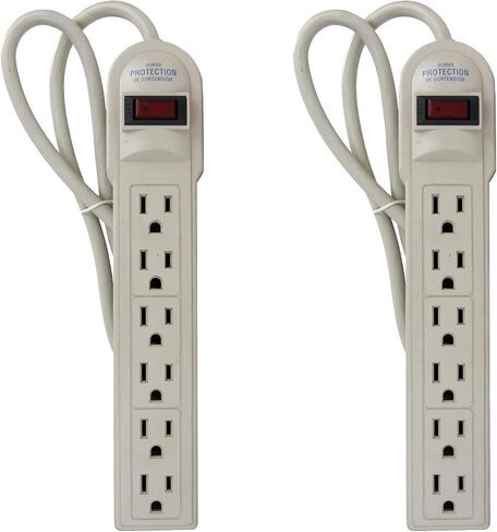 Diodesy- Surge Protector Power Strip 3Ft Extension Cord with 8 Outlets 270 Joules Multi Plug with On/Off Switch Wall Mount for Office Home Charging Station Dorm Room Essentials UL Listed Pack of 2 in Kuwait