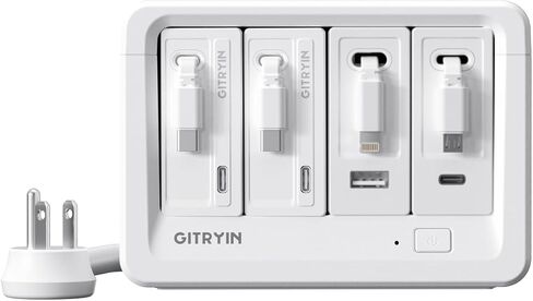 Gitryin 1 Micro USB, 1 Lightning, 2 Type-C Retractable Wall Chargers with 1 USB A Port and 1 Power Strip, 12-in-1 Modular Charging Station in Kuwait