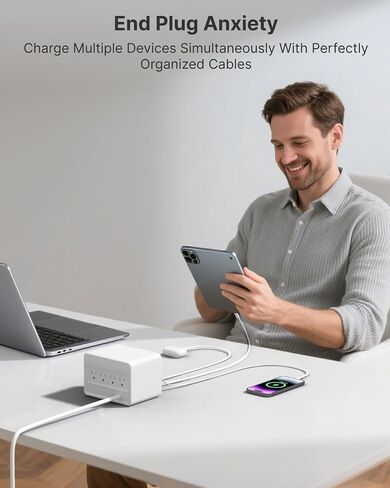 Gitryin 1 Micro USB, 1 Lightning, 2 Type-C Retractable Wall Chargers with 1 USB A Port and 1 Power Strip, 12-in-1 Modular Charging Station in Kuwait