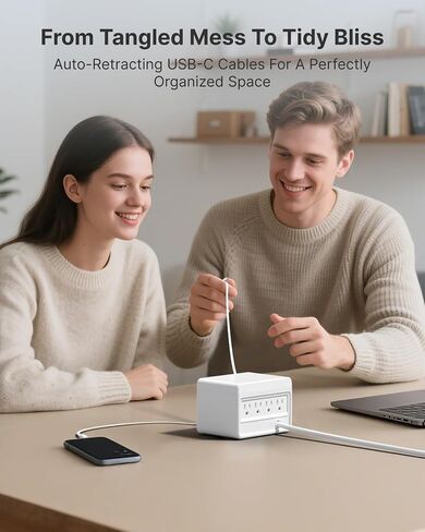 Gitryin 1 Micro USB, 1 Lightning, 2 Type-C Retractable Wall Chargers with 1 USB A Port and 1 Power Strip, 12-in-1 Modular Charging Station in Kuwait