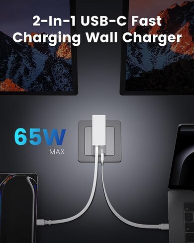 Gitryin 1 Micro USB, 1 Lightning, 2 Type-C Retractable Wall Chargers with 1 USB A Port and 1 Power Strip, 12-in-1 Modular Charging Station in Kuwait