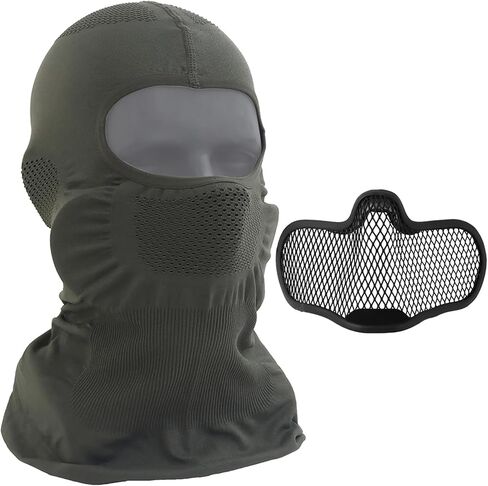 2-in-1 Airsoft Balaclava Mask with Half Face Mesh Protection Black in Kuwait