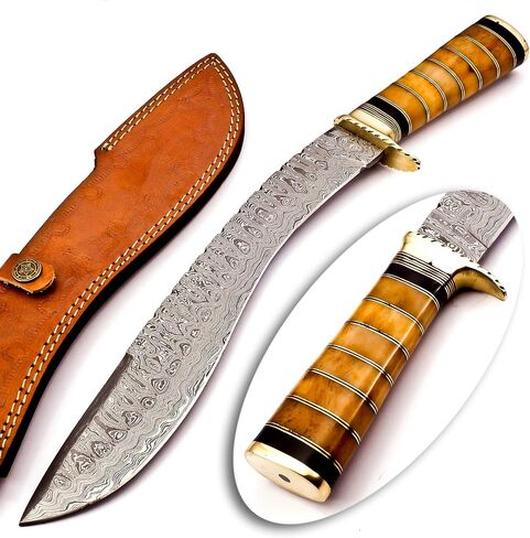 Delta :Handmade Damascus steel 15" Kukri knife-Damascus Steel Knife-for Outdoor & indoor Survivals, Best for Hunting,Camping With Original Camel Bone Handle in Kuwait