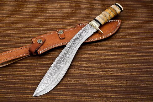 Delta :Handmade Damascus steel 15" Kukri knife-Damascus Steel Knife-for Outdoor & indoor Survivals, Best for Hunting,Camping With Original Camel Bone Handle in Kuwait