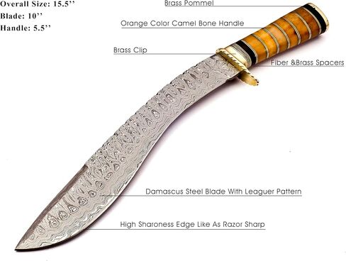 Delta :Handmade Damascus steel 15" Kukri knife-Damascus Steel Knife-for Outdoor & indoor Survivals, Best for Hunting,Camping With Original Camel Bone Handle in Kuwait