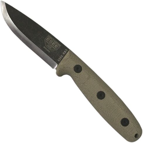 ESEE RB3 Reuben Bolieu Fixed Blade Survival Knife, Leather Sheath, Made In USA (Black Oxide Finish, Brown Leather Sheath (Right)) in Kuwait