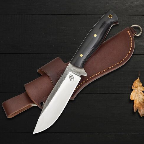 Knives Ranch 10-1/2" Full Tang Bushcraft Camping Knife - High Carbon SS 440C - Vacuum Heat-Treated 59 HRC - Burlap Micarta Handle - Fixed Blade Hunting Knife with Leather Sheath in Kuwait